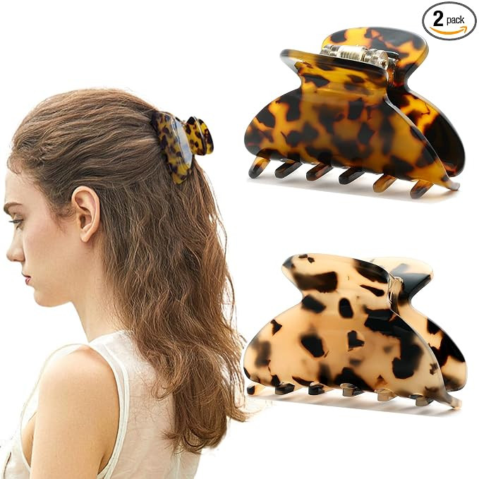 2Pcs Small Medium Hair Claw Clips for Women Tortoise Shell Claw Hair Clips for Thin Fine Medium T... | Amazon (US)