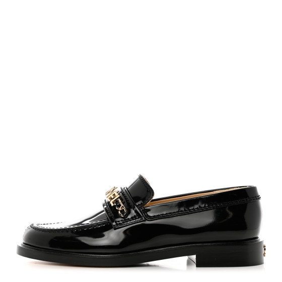 CHANEL Shiny Calfskin Logo Loafers 38 Black | FASHIONPHILE (US)