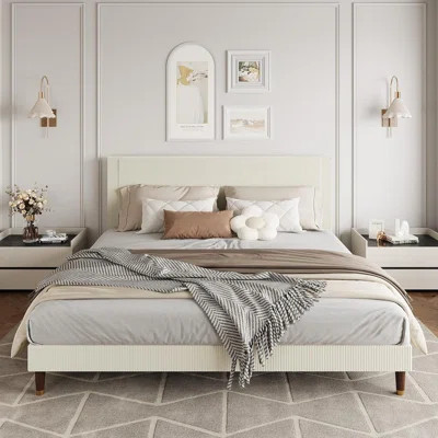 Platform Bed Frame, Modern Bed Frame With Upholstered Headboard And Strong Slats Support, No Boxing Spring Needed | Wayfair North America