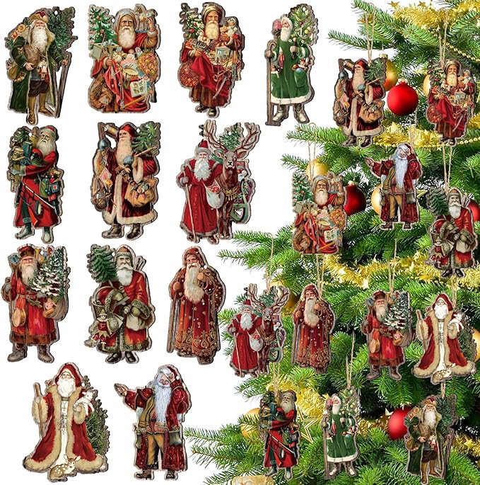 Suzile 36 Pcs Christmas Wooden Ornaments Vintage Christmas Tree Ornaments Christmas Decorations f... | Amazon (US)