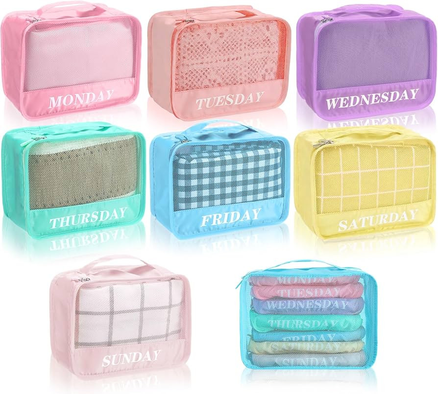 Days of Week Packing Cubes Weekly Organizer Travel Storage Bag School Clothes for Kids Summer Cam... | Amazon (US)