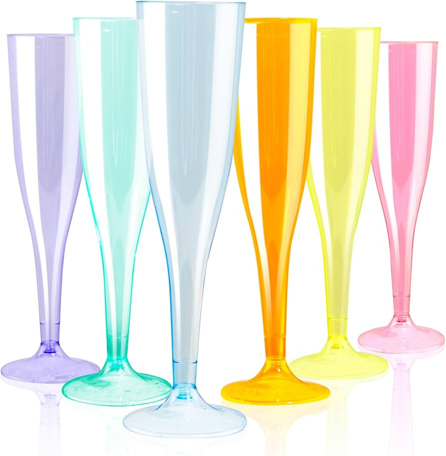WDF 36 Pack Colorful Plastic Champagne Flutes - 7OZ Colorful Champagne Flutes Plastic Party Suppl... | Amazon (US)