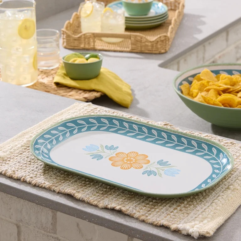 Better Homes and Gardens Bamboo Melamine Floral Serve Tray | Walmart (US)