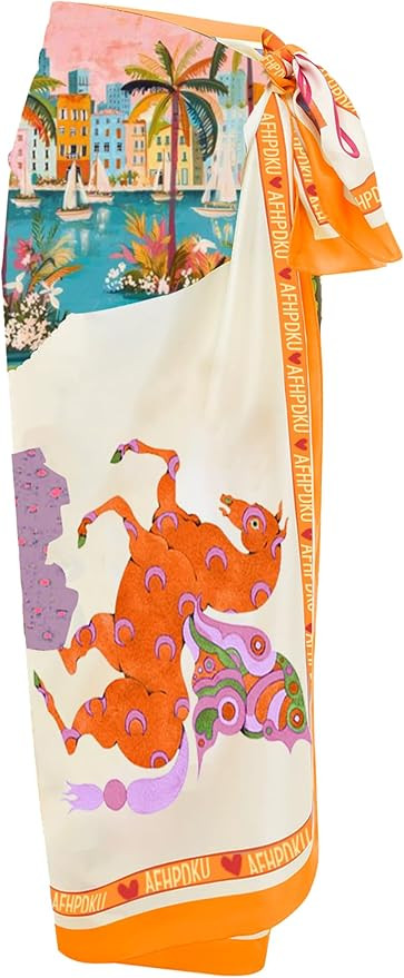 Women's Beach Swimwear Printed Long Sarong Coverups Bathing Suit Pareo Large Pashmina Wrap Skirt | Amazon (US)