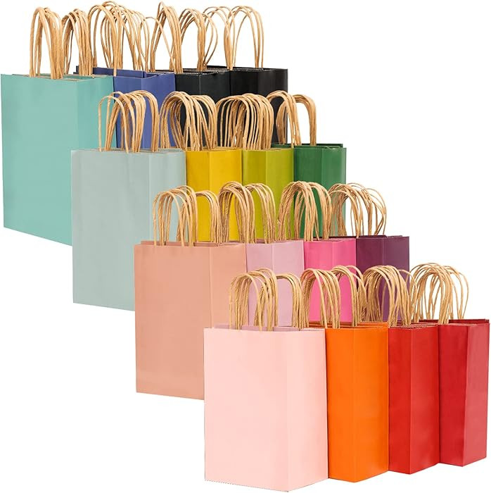 qiqee 32-Packs Paper Bags with Handles Bulk 7.6"x4.75"x10.5" Medium Gift Bags 16 Different Senior... | Amazon (US)