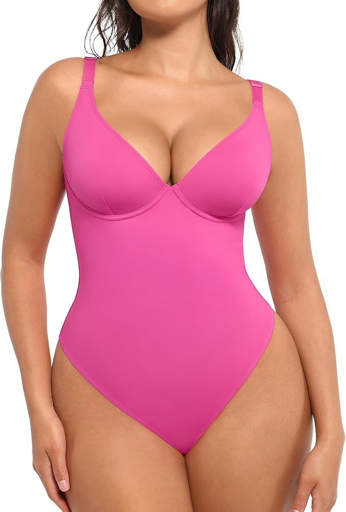 FeelinGirl Shapewear Bodysuits for Women Tummy Control Body Suits Deep V Neck Thong Body Shaper | Amazon (US)