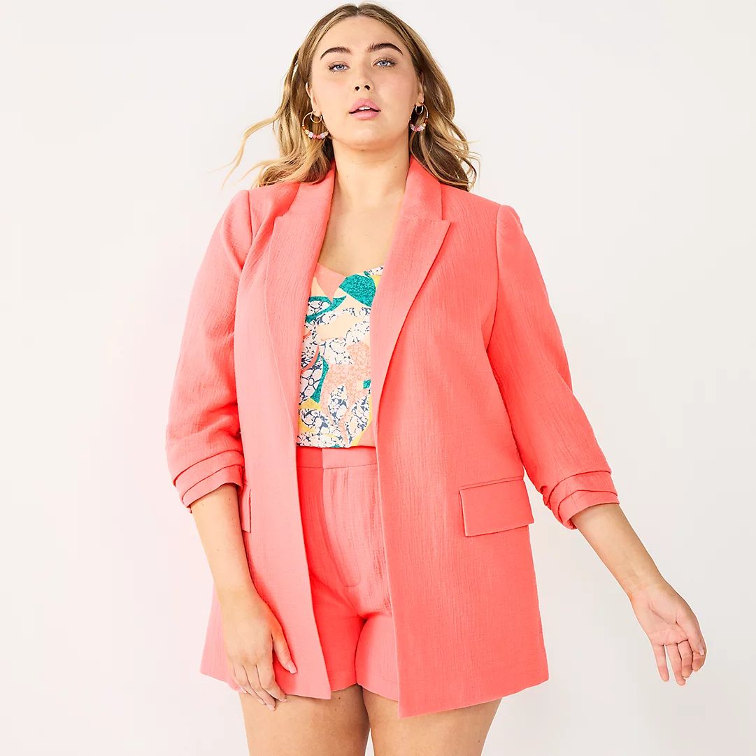 Plus Size Nine West Ruched Sleeve Open Front Blazer | Kohls | Kohl's