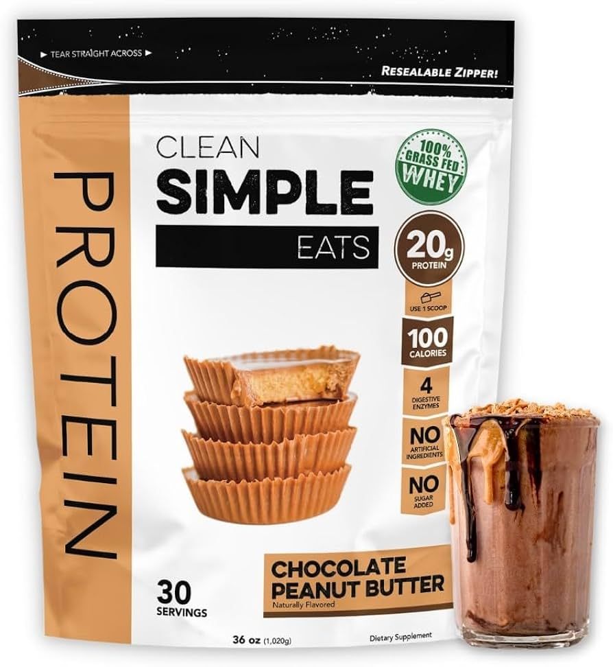Clean Simple Eats Chocolate Peanut Butter Whey Protein Powder, Natural Sweetened and Cold-Process... | Amazon (US)