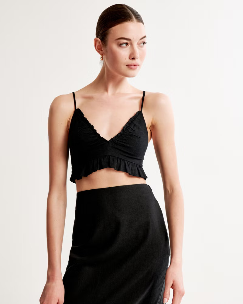 Linen-Blend Ruffle Set Top | Abercrombie & Fitch (US)