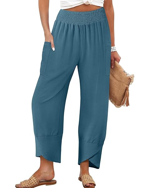 Xiaoxuemeng Womens Baggy Wide Leg Pants Casual Elastic Waisted Palazzo Harem Pants with Pockets | Amazon (US)