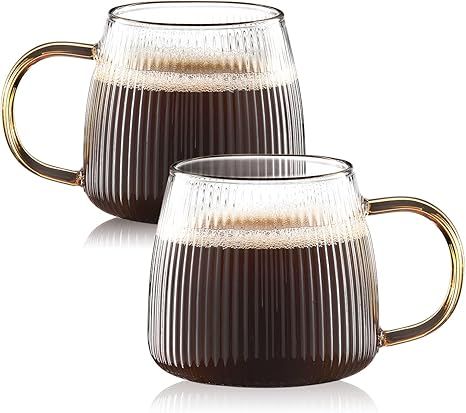 Vintage Glass Coffee Mugs Set of 2 Ribbed Drinking Glasses Clear Tea Cups Borosilicate Glass Cup ... | Amazon (US)