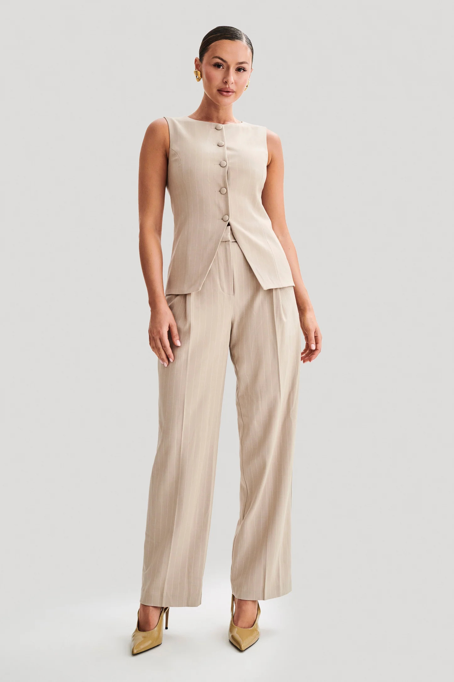 Tracey Suiting Vest - Taupe Pinstripe | MESHKI US