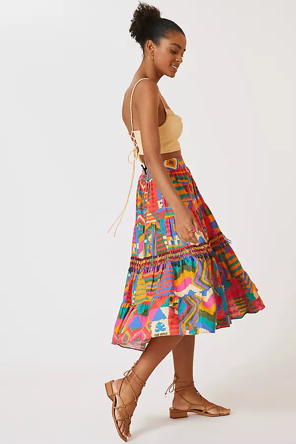 Farm Rio Printed Patchwork Midi Skirt By Farm Rio in Assorted Size XL | Anthropologie (US)