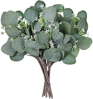 Supla 10 Pcs Artificial Seeded Eucalyptus Leaves Stems Bulk Artificial Silver Dollar Eucalyptus L... | Amazon (US)