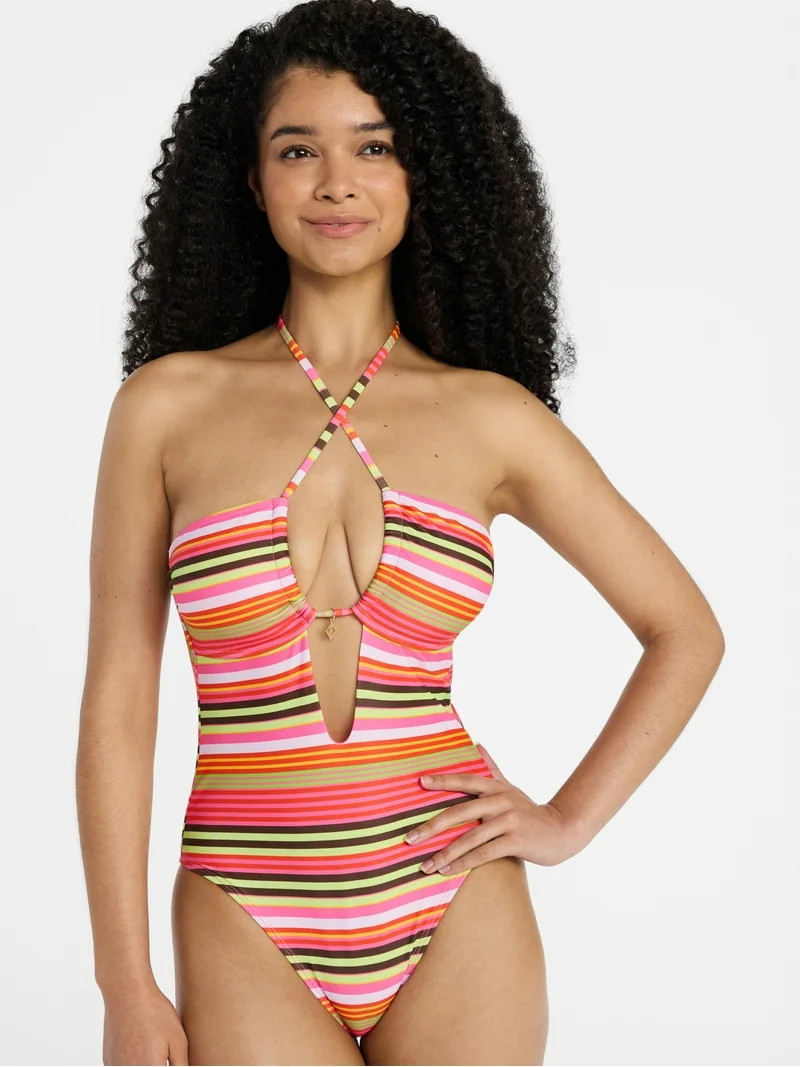 No Boundaries Keyhole Halter One-Piece Swimsuit, Women’s XXS-XXL | Walmart (US)