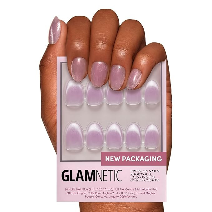 Glamnetic Press On Nails - Fairy Dust | Short Oval Beige-Pink Nails with a Mesmerizing Metallic F... | Amazon (US)