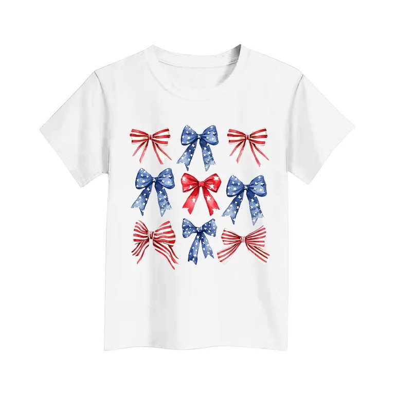 Maean Girls Bow Graphic Shirts Summer Short Sleeve Loose Tshirts Kids Cute Printed Independence D... | Walmart (US)