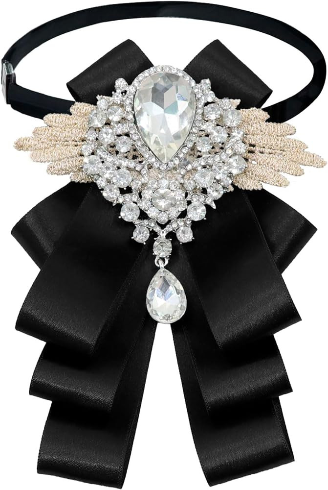 Womens Mens Bow Tie, Ribbon Rhinestone Crystal Bowknot Tie for Wedding Party | Amazon (US)