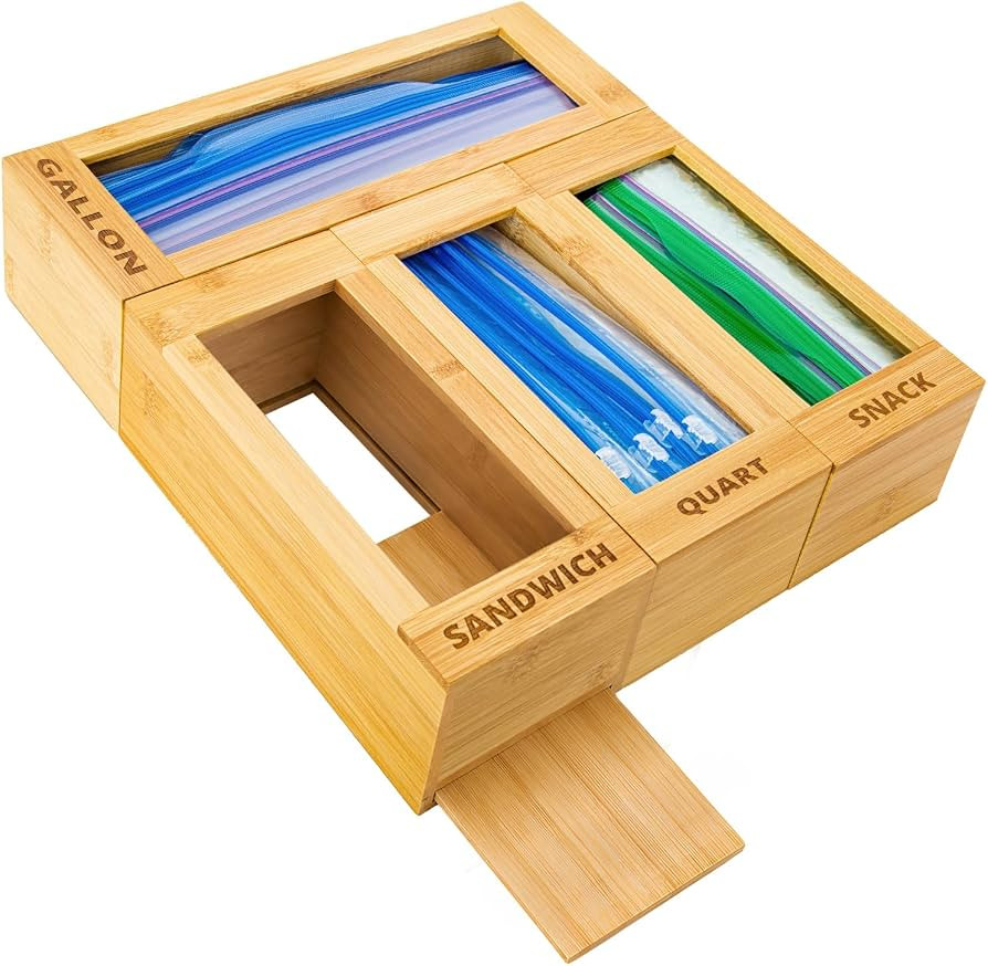 mHomeAid Bag Storage Organizer - Bamboo Food Plastic Baggie Holder, Dispenser, and Container for ... | Amazon (US)