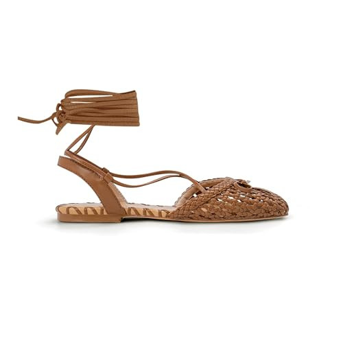 RUSAUISE Brown Woven Lace Up Ballet Flats Sandals Closed Square Toe Tie Up Ballerina Summer Flats Shoes Dressy Comfortable Size 5.5 | Amazon (US)
