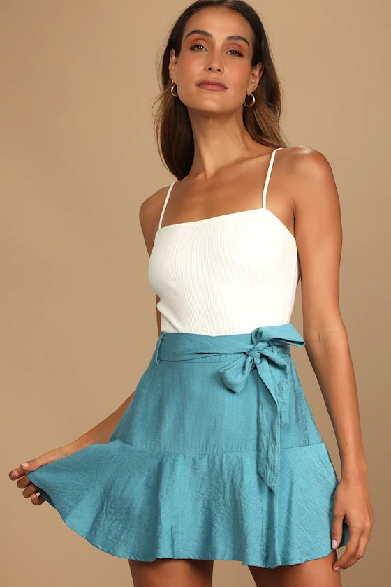 Generation of Style Turquoise Belted Ruffled Skort | Lulus (US)