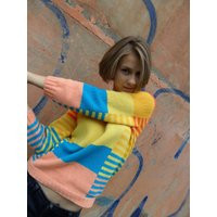 Rainbow Cropped Sweater For Women. Hand Knit Striped Colorblock Pullover - Personalized Colors | Etsy (US)