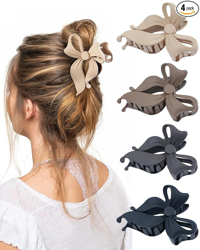 4 PCS Bow Hair Clips Bow Claw Clip for Women, Large Hair Claw Clips for Thin Thick Long Hair Cute... | Amazon (US)