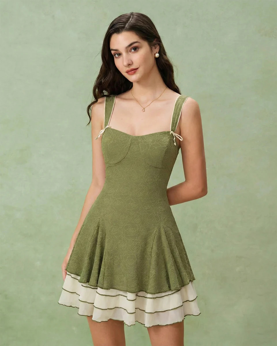 Green Contrasting Slip Mini Dress | rihoas.com