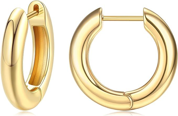 Dochais Gold Hoop Earrings 18K Gold Plated Chunky Tube Hoops Hypoallergenic Huggie Earrings for W... | Amazon (US)