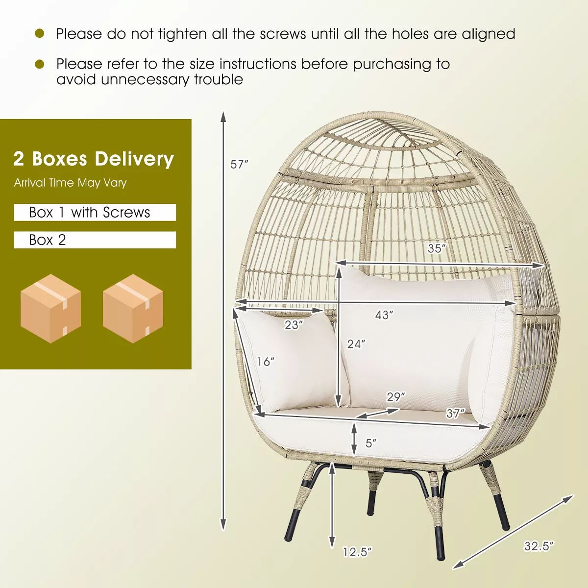 Costway Patio Oversized Rattan Egg Chair Lounge Basket with 4 Cushions for Indoor Outdoor | Target