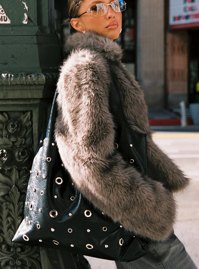 Find Your Love Eyelet Detail Shoulder Bag Black | Princess Polly US