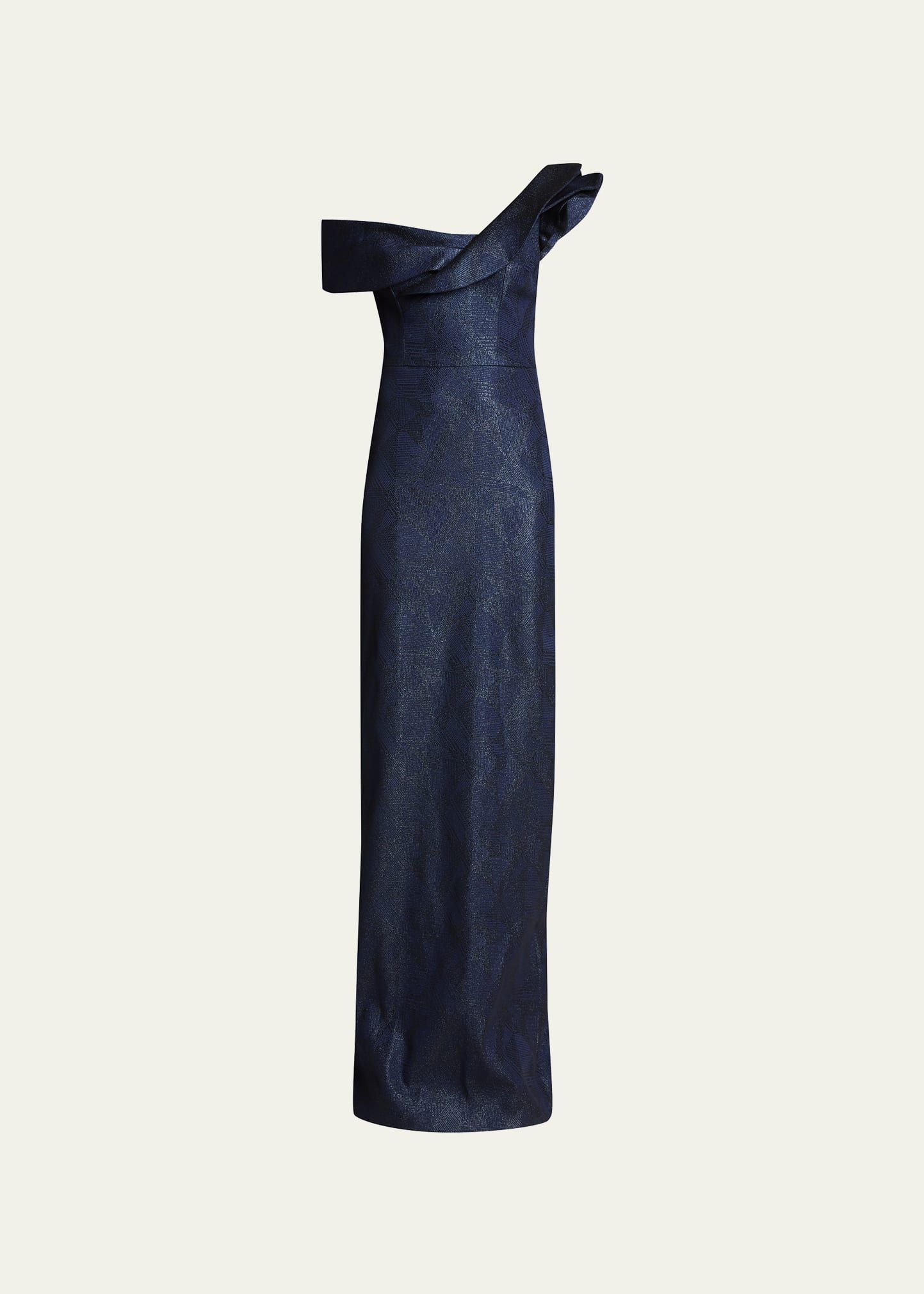 Rickie Freeman for Teri Jon One-Shoulder Tonal Metallic Jacquard Gown | Bergdorf Goodman