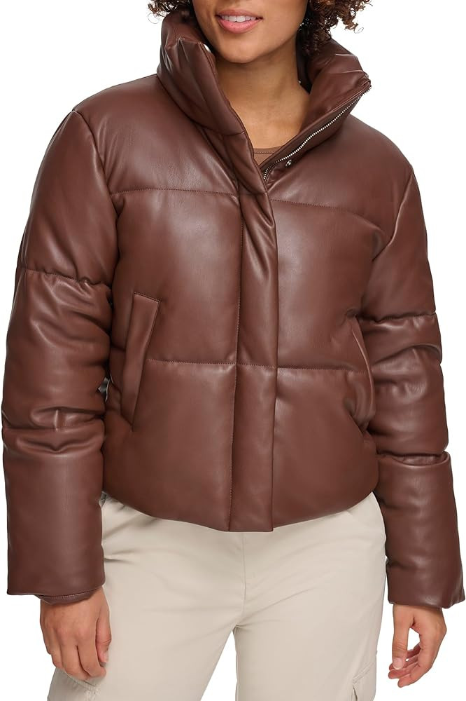 Levi's Women's Vegan Leather Quilted Short Puffer Jacket | Amazon (US)