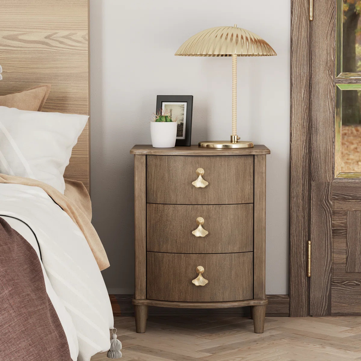 Elegant 3-Drawer Nightstand With Gold Leaf Handles | Wayfair North America