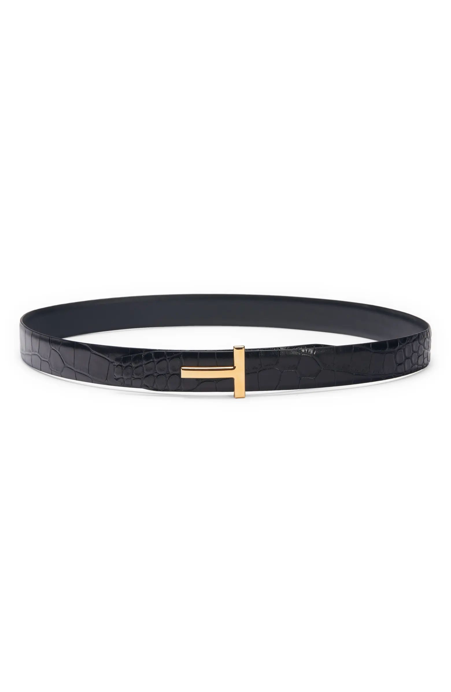 T Icon Reversible Croc Embossed Patent Leather Belt | Nordstrom