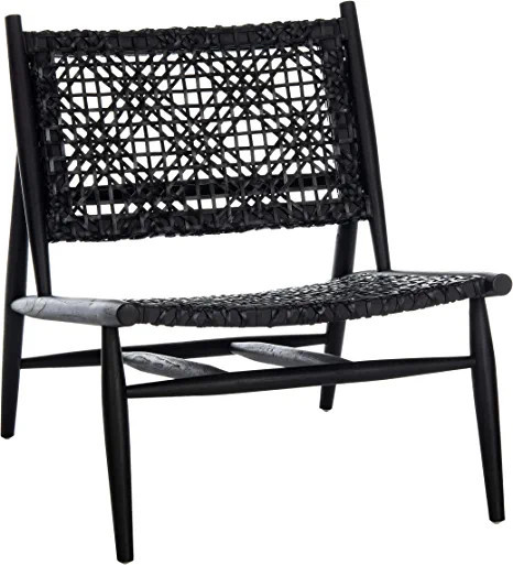Amazon.com: Safavieh Home Bandelier Black and Black Leather Weave Accent Chair : Home & Kitchen | Amazon (US)