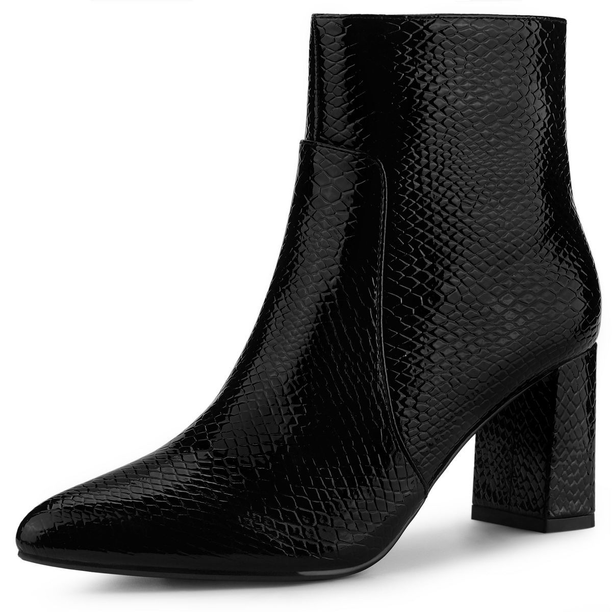 Allegra K Women's Pointed Toe Snake Print Chunky Heel Ankle Boots | Target