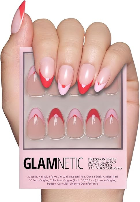 Valentines Day Glamnetic Press On Nails - Pure Hearted | Glossy, Semi-Transparent Short Almond Na... | Amazon (US)