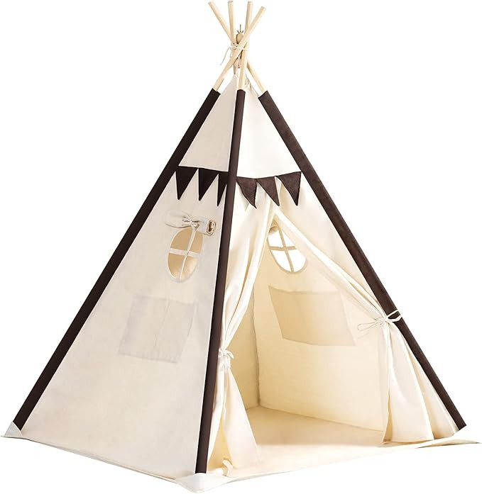 Lavievert Cotton Canvas Teepee Tent for Kids, Portable Toddler Play Tent Playhouse with Bottom Ma... | Amazon (US)