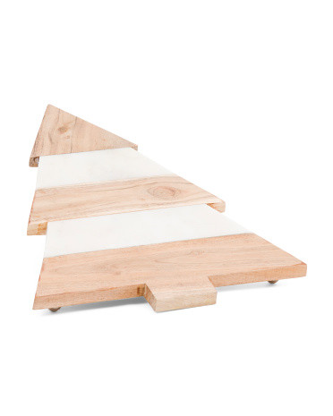 16x12in Marble And Wood Christmas Tree Shaped Tray With Ball Feet | TJ Maxx