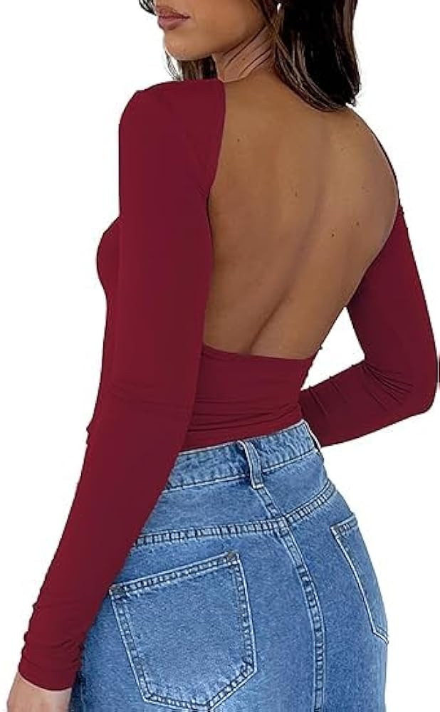 ForeFair Women Sexy Backless Short Sleeve Slim Fit Crewneck Summer Casual Y2K Crop Tee | Amazon (US)