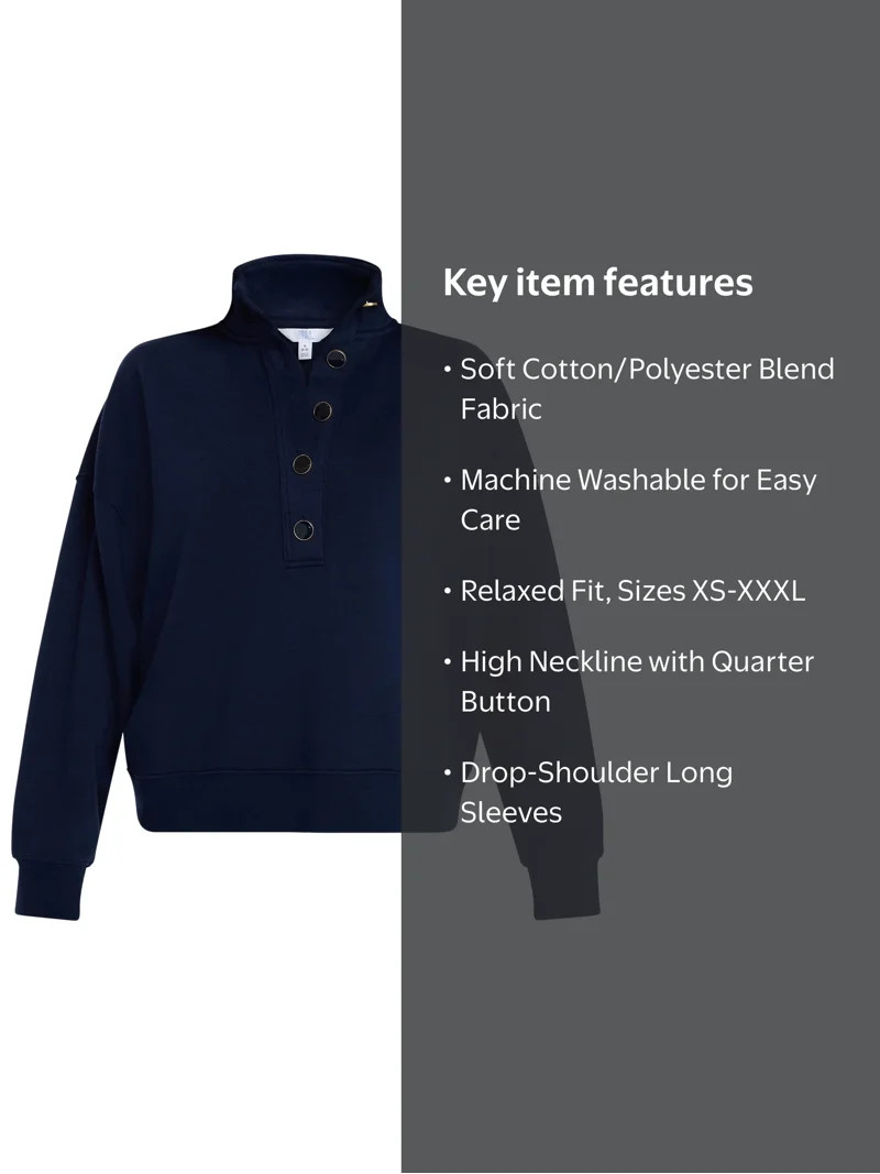 Time and Tru Women's Quarter Button Fleece Top with Long Sleeves, Size XS-XXXL | Walmart (US)