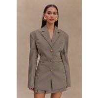 Mila Shaped Blazer - Tan Check | MESHKI US