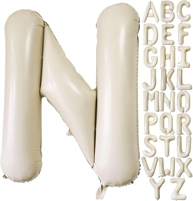 Cream White Letter N Balloons, 40 Inch Giant Letter Balloons N Foil Mylar Helium White Letter Bal... | Amazon (US)