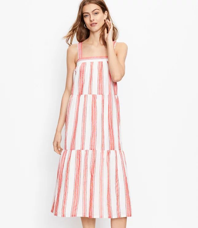 Stripe Tiered Square Neck Midi Dress | LOFT | LOFT