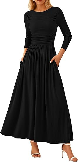 PRETTYGARDEN Women's Fashion Trendy Fall Long Sleeve Dresses Ruched Flowy Elegant Modest Boho Cas... | Walmart (US)