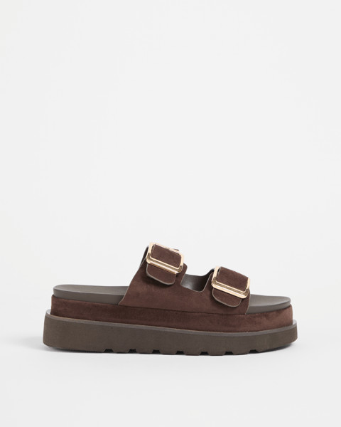 Double Strap Chunky Sandal - Aleesha - Brown Faux Suede | Target AU
