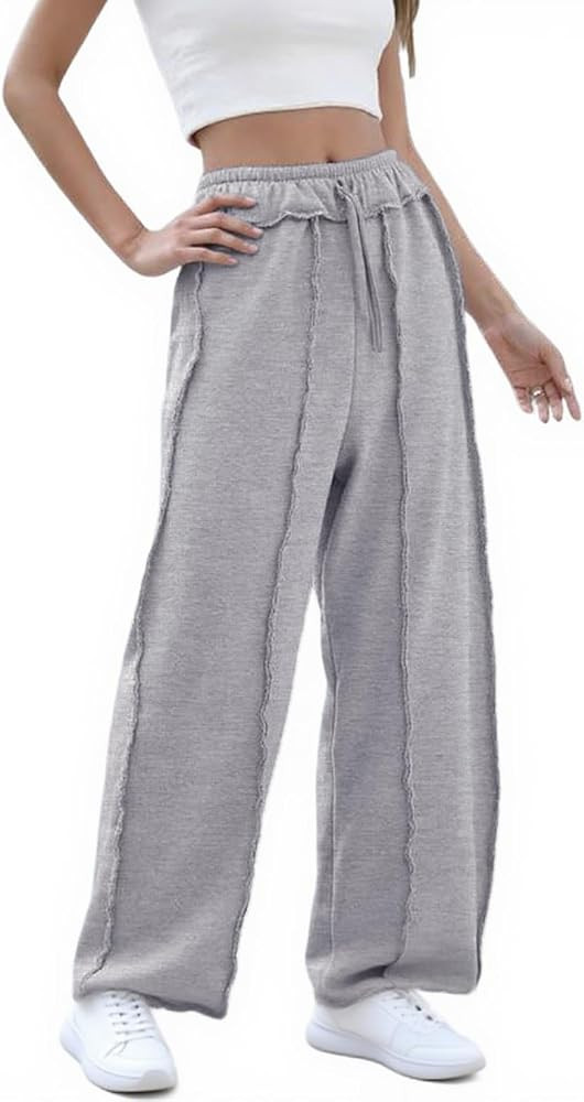 Bankeng Womens Baggy Wide Leg Pants Casual Palazzo Pants Drawstring Waisted Lounge Sweatpants wit... | Amazon (US)