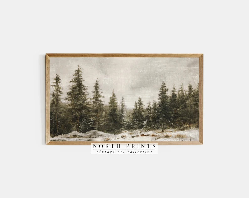 Winter Forest Painting Frame TV Art Instant Decor Painting Christmas Pine Trees North Prints DIGI... | Etsy (CAD)