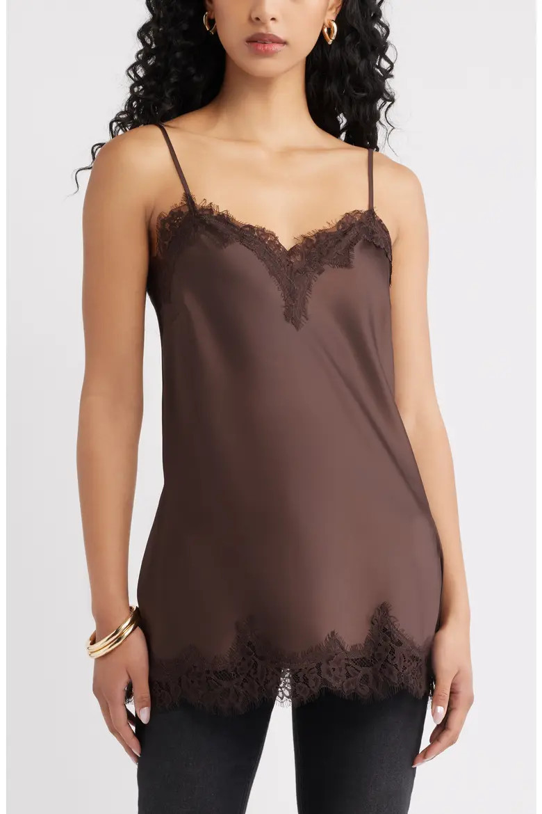 Open Edit Lace Trim Satin Camisole (Women) | Nordstrom | Nordstrom